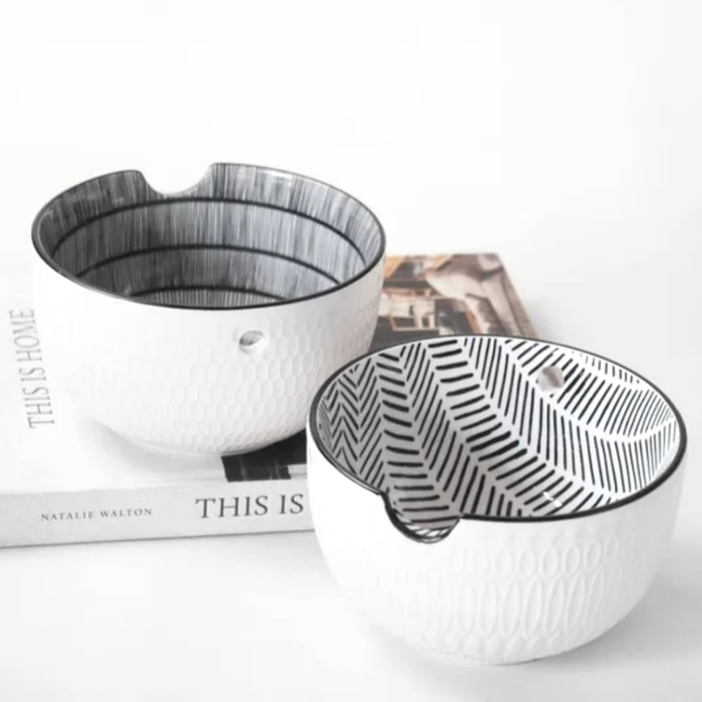 One Large Modern Asian soup striped bowl with chopsticks holder PDHF001